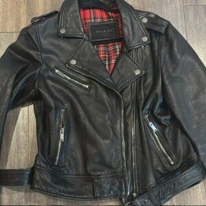 SLY & CO Black Genuine Leather Biker Jacket - Size M